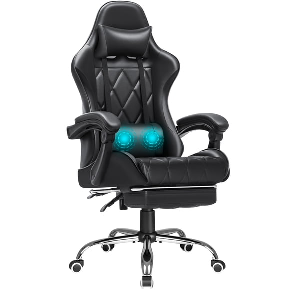 Homall Gaming Chair with Footrest Massage Office Chair Computer Racing Chair High Back PU Leather Chair,White
