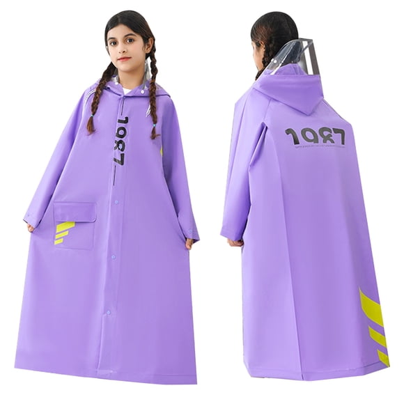 AJIWYH Manteau de Pluie pour Enfants, Imperméable pour Enfants avec Sac à Dos Caché, Habit de Pluie de Vélo Long, Grand Poncho Scolaire pour Enfants Violet, 10-12 Ans
