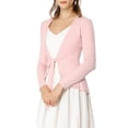 thumbnail image 1 of INSPIRE CHIC Women's Tie Front Long Sleeve Ruffled Hem Open Front Knit Cardigan L Pink, 1 of 8