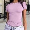 thumbnail image 1 of Babysbule T-Shirts pour Femmes 2025 Nouvelles Arrivées d'Été T-Shirts pour Femmes à Manches Courtes Couleur Unie Basique Col Ras du Cou Coupe Ajustée Haut Chandail T-shirt, 1 of 7