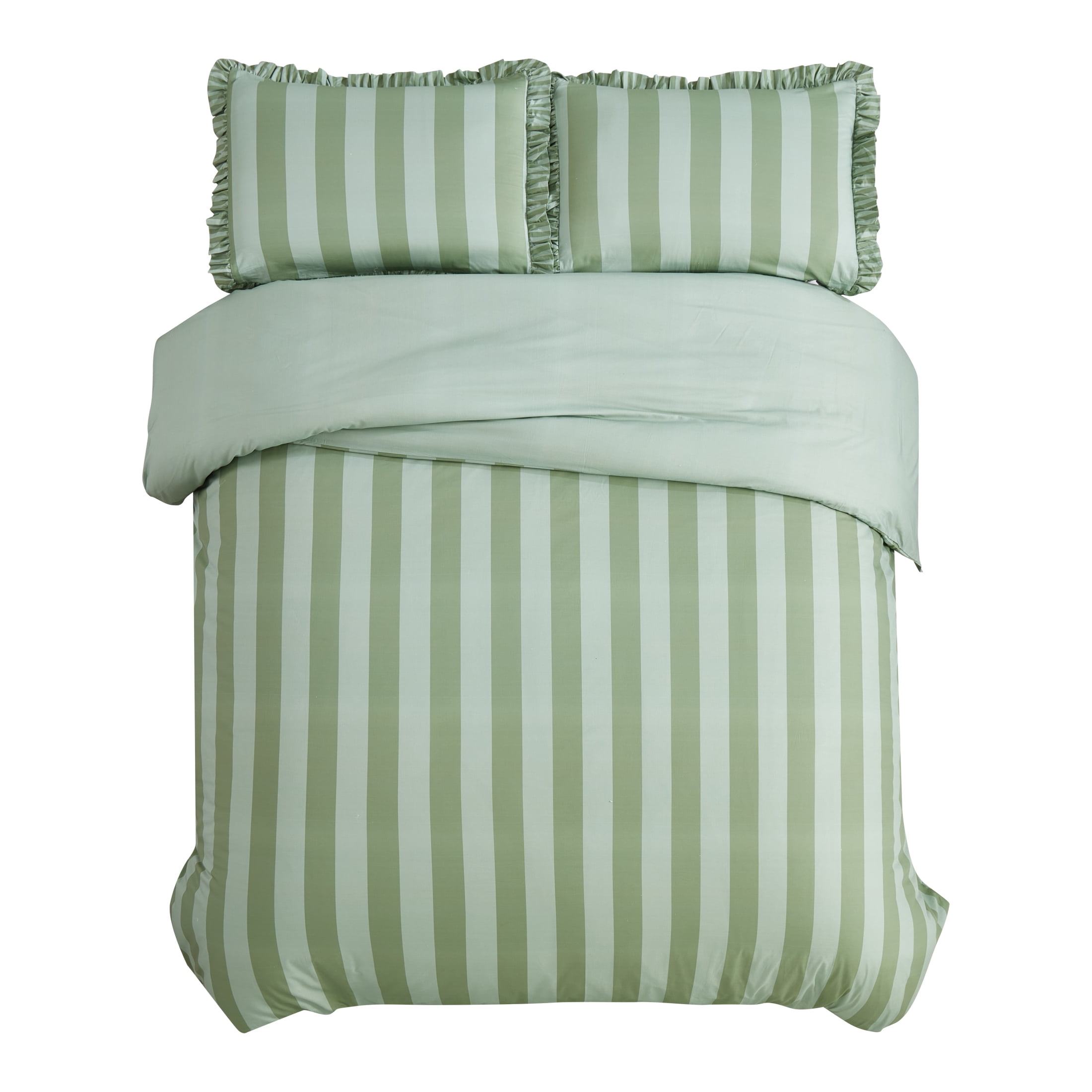 Mainstays Ensemble de housse de couette à rayures volantées Double/Grand lit, 3 pièces, Vert, Adulte