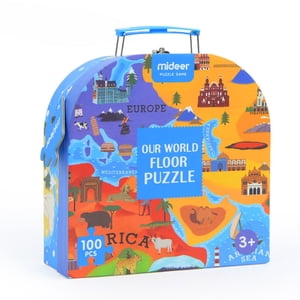 Mideer Plan du monde de l'étage Ensemble de boîtes de trésors de la géographie Puzzle 100 Pièces - Notre monde - Animaux - Architecture - STEM Jouet d'apprentissage éducatif