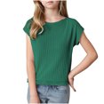 thumbnail image 1 of LLYWEY Girls Ribbed Sweaters , Casual Loose Cap Sleeve Round Neck Pullover Tops Fall Shirts, Green, XL, 1 of 3