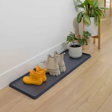 Mainstays Metro Recycled Materials 14x38 Boot Tray, Waterproof Floor Protector, Rattan Design, Black, Entryway, Mudroom, Garage