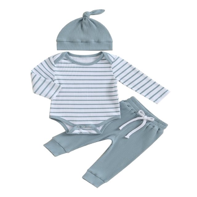 Baby Clothes Set Romper with Long Sleeve Striped Pants and Hat