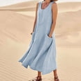 thumbnail image 2 of Robe Longue d'Été Sans Manches en Coton et Lin pour Femmes, Encolure Dégagée, Décontractée, Fluide, Ample, Maxi, avec Poche, pour Plage et Vacances, 2 of 7