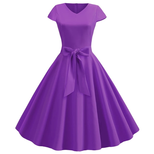 EGNMCR Robes d'Été Femmes Tendance 2024 Femmes Vintage Manches Courtes 50s Ménagère Décontractée Soirée Fête Bal Robe