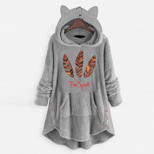 IROINID Manteau à Capuche Décontracté Mi-Long à Imprimés Graphiques pour Femmes, Manches Longues, Gris