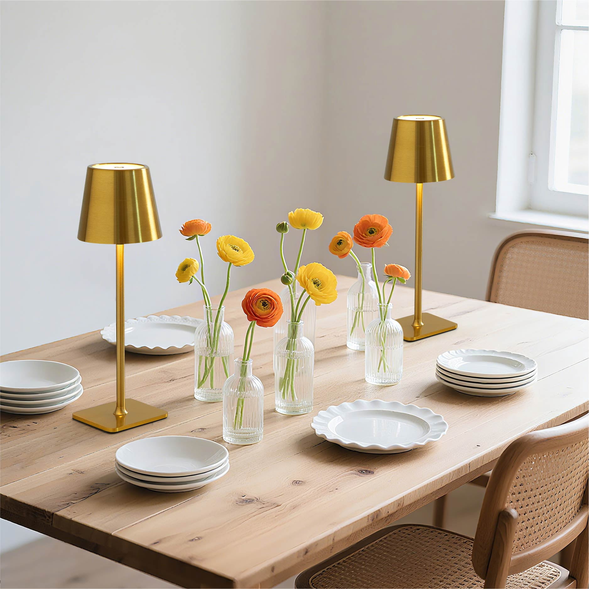 Lot de 2 lampes de table rechargeables de 13" pour intérieur/extérieur Mainstays, or