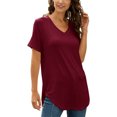 thumbnail image 4 of MAWCLOS Ladies Tee Solid Color T Shirt V Neck Tops Casual Holiday Short Sleeve Tunic Blouse Wine Red M, 4 of 5