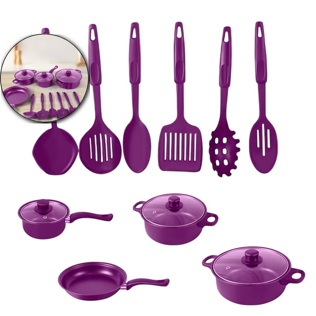 Dvruxg 13-Piece Non-Stick Cookware Set with Frying Pan, Milk Pan, Soup Pots & Utensils – Iron Pots and Pans with Heatproof Handles & Glass Lids – Even Heat Distribution, Dishwasher Safe