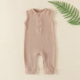 thumbnail image 1 of WERYOUNG Combinaison une-Pièce Filles Garçons Printemps Été Couleur Unie Tricotée à Boutons Col Rond Sans Manches Combinaisons Nouveau-Né Douce Tenue d'Intérieur Combinaison, Kaki, 6-9 Mois, 1 of 2