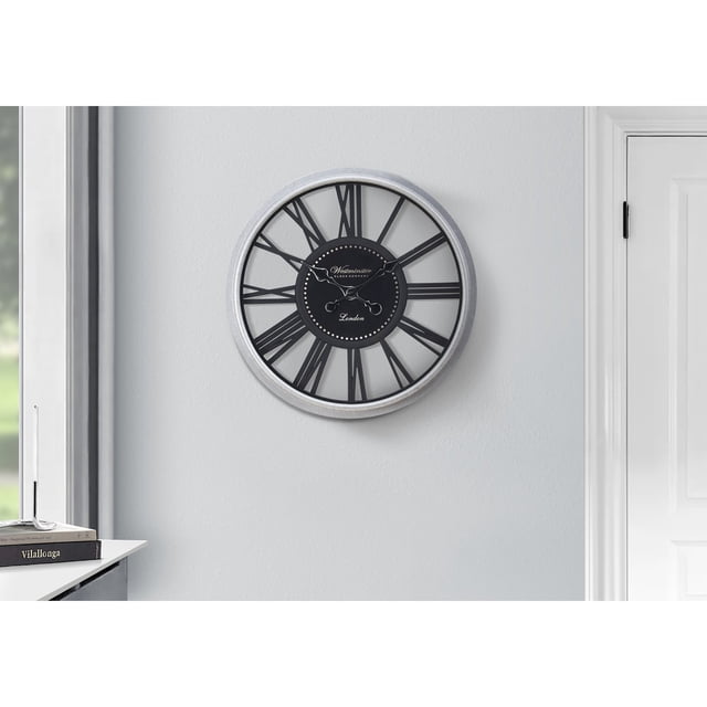 Monarch Specialties I 9056 - Horloges, Ronde 20 Pouces, Horloge Murale, Noir, Argent, Transitionnel