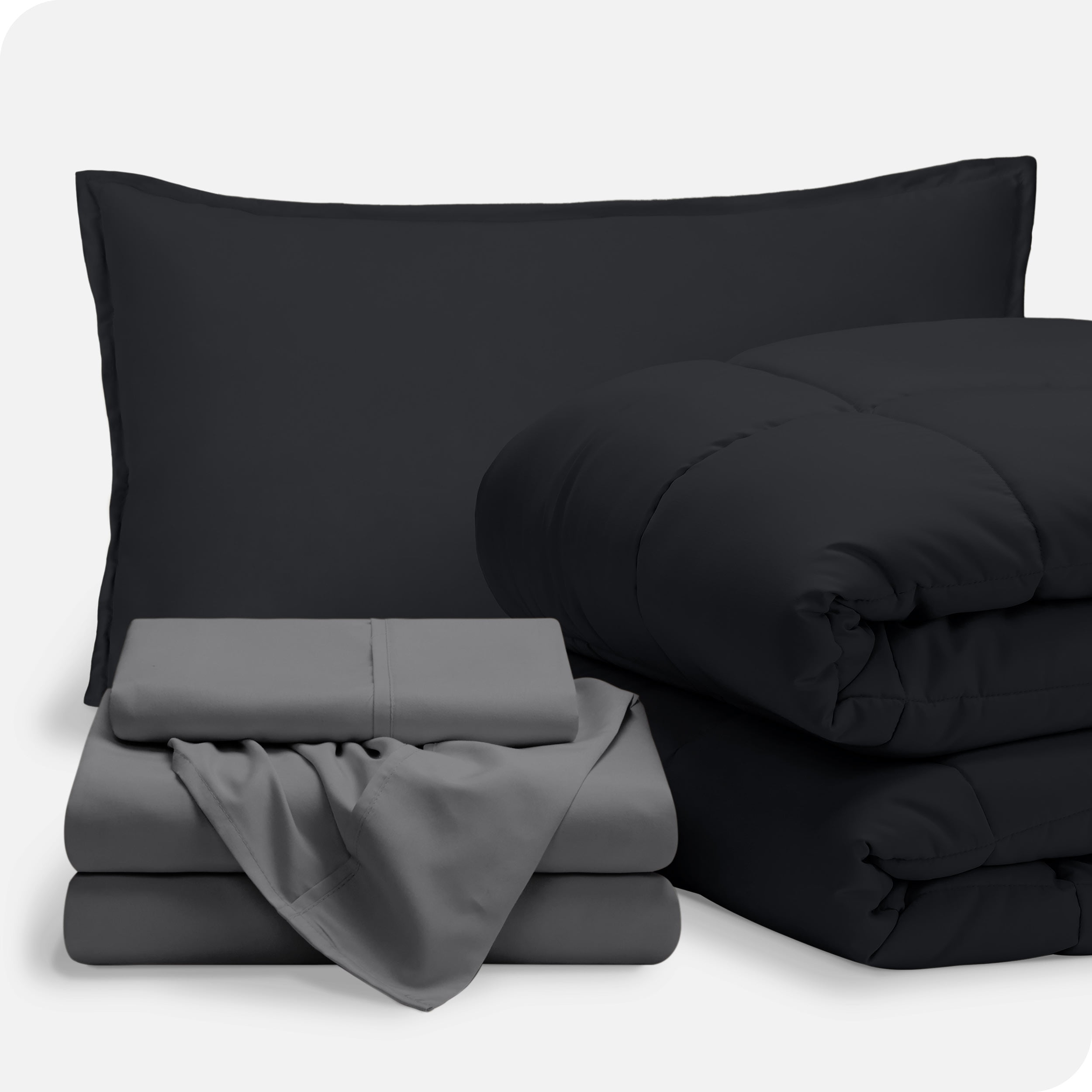 Bare Home Ensemble 5 Pcs Bed-in-a-Bag - Lit Simple, Noir avec Ensemble de Draps Gris