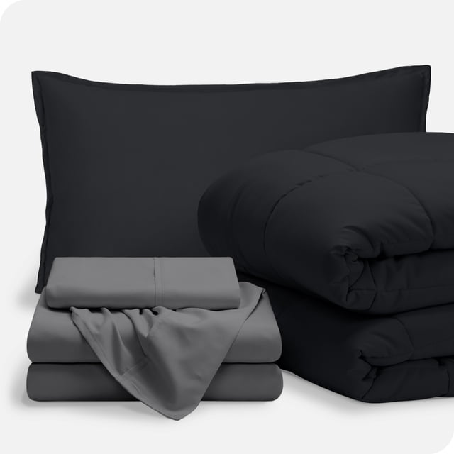 Bare Home Ensemble 5 Pcs Bed-in-a-Bag - Lit Simple, Noir avec Ensemble de Draps Gris