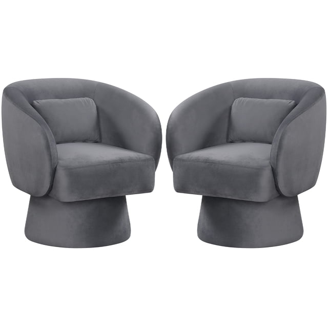 Gymax 2PCS Swivel Accent Chair w/ Back Removable Lumbar Pillow 360 Degree Rotating Function Gray