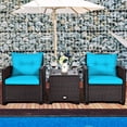 thumbnail image 2 of Costway Ensemble de Mobilier de Jardin en Rotin 3 Pcs, Canapé et Fauteuils Rembourrés Turquoise, 2 of 10