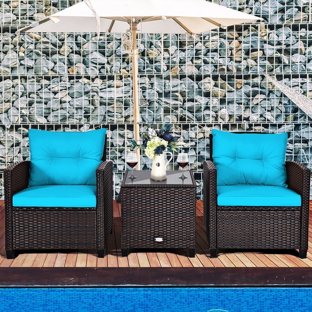 Costway 3PCS Patio Rattan Furniture Set Cushioned Conversation Set