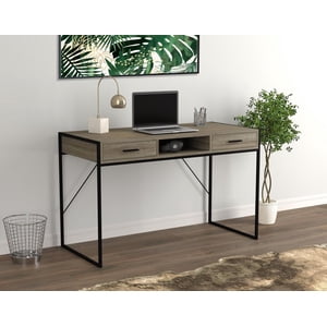 Safdie & Co. Computer Desk Dark Taupe 2 Drawers 1 Shelf Black Metal