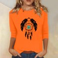 thumbnail image 2 of Dadaria T-Shirt pour Femmes T-Shirt Orange Hauts T-Shirt à Manches 3/4 Col Ras du Cou T-Shirt Grande Taille Tee d'Été Attrape-Rêves Chandail Blouses m, 2 of 5