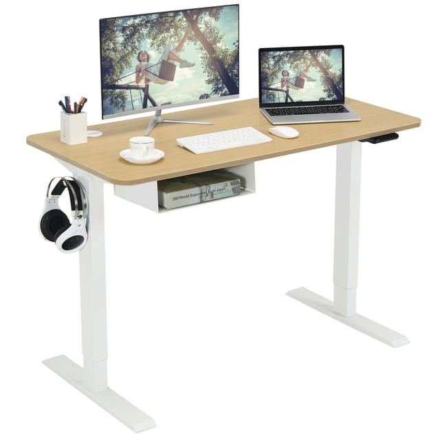 Gymax Bureau Debout Électrique 48 Pieds' à Hauteur Réglable avec Panneau de Commande et Port USB Naturel