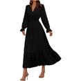 thumbnail image 2 of Gspmoly Robes Décontractées pour Femmes, Robe Décontractée à Manches Longues et Col en V pour Femmes au Style Élégant, Robes de Vacances pour Femmes Articles en Liquidation, 2 of 6