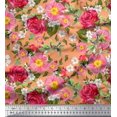 thumbnail image 1 of Soimoi Tissu Poly Georgette Feuilles, Clématite et Imprimé Floral de Roses, Tissu au Mètre, 42 Pouces de Large, 1 of 3