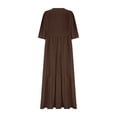 thumbnail image 3 of Pisexur Robes d'Été pour Femmes en Doux Lin-Coton Robes d'Été pour Femmes Décontractées à Col en V Manches 3/4 Robe Maxi Ample Confortable Fluide Robes pour Femmes Couleur Unie à Volants Boho Longues Robes P-2TG Brun, 3 of 5