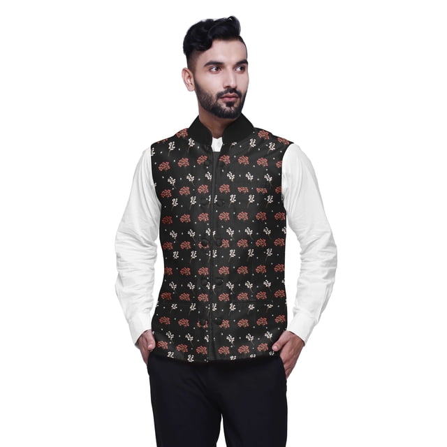 Atasi Fruits Printed Wedding Jackets For Men Nehru Jacket Waist Coat For Wedding & Festive Season-Small