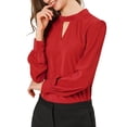 thumbnail image 1 of INSPIRE CHIC Women's Keyhole Stand Collar Pleated Back Button Blouse Tops, 1 of 6