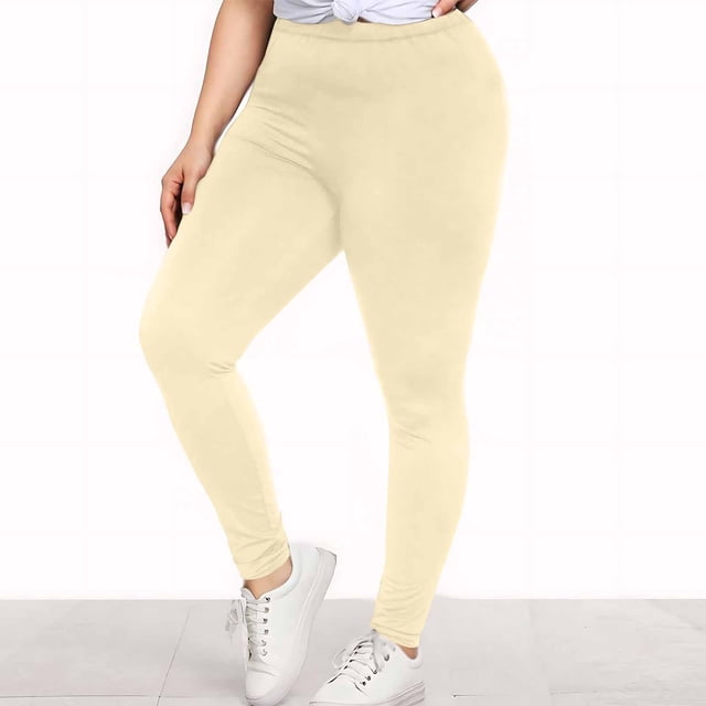 TIMIFIS High Waisted Leggings for Women Plus Size Yoga Pants Tummys Control Solid Color Workout Running Cycling Yoga Pants - Spring/Summer