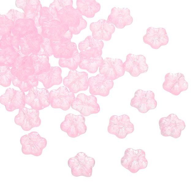 Uxcell Random Glass Flower Beads Transparent Floral Bead Hibiscus Beads Light Pink