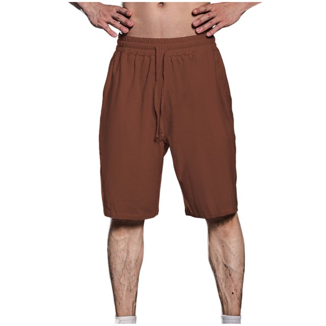 Diufon Men's Athletic Shorts Cotton Linen Drawstring Waisted Outdoor Sport Shorts Spring Summer Shorts with Pockets