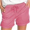 thumbnail image 1 of AherBiu Hiking Shorts for Women Drawstring High Waisted Button Roll Up Hem Summer Outdoor Short Solid Color, 1 of 7