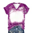 thumbnail image 3 of Hauts de Plage pour Femmes T-Shirt Imprimé Color Block Col Rond T-Shirt Décontracté Tee Col en V Tee pour Femme Violet G, 3 of 4