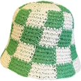 thumbnail image 1 of LinYooLi Straw Bucket Hat for Women Plaid Patchwork Crochet Fisherman Hat Outdoor Sun Protection Hollow Ladies Bucket Cap, 1 of 8