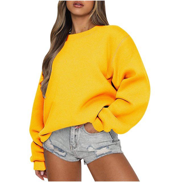 Rbaofujie Chandails pour Femmes Chandail à Col Rond Imprimé Coupe Ample Chandail à Manches Longues Chandail à Capuche Chandails à Capuche Jaunes pour Femmes