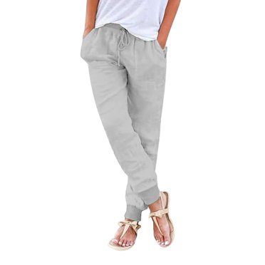 Jogger Pants Women Summer Drawstring Elastic Waist Pants Casual Trousers with Pockets Workout Pants for Women Grey XXL
