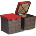 thumbnail image 1 of Costway 2 Pcs Poufs de Patio en Rotin Table d'Appoint Coffre de Rangement Repose-Pieds avec Coussins Rouge, 1 of 10