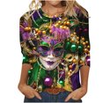 thumbnail image 2 of DDAPJ pyju T-Shirts de Mardi Gras pour Femmes 2025 Tenue de Fête à Thème Carnaval Masque Graphique Manches 3/4 Col Ras du Cou Blouse Haut en Solde Multicolore TTG, 2 of 5