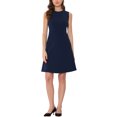 thumbnail image 2 of INSPIRE CHIC Women's Wear to Work Solid Color Sleeveless A-Line Flared Midi Dresses L Dark Blue, 2 of 6