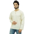 thumbnail image 3 of Atasi Kurta Court Blanc Cassé pour Homme, Col Rond Goutte d'Eau, Chemise en Coton - Moyen, 3 of 7