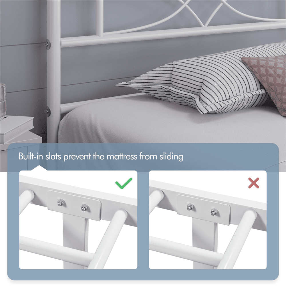 Fullfurnique Simple Metal Platform Bed with Curved Design for Adult, Twin, White