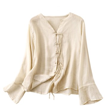 Pisexur Hauts pour Femmes Chemises Décontractées Unies à Manches Longues pour Femmes Mode Col en V Chemises en Coton Lin Élégantes Brodées Boutonnées Blouses Confortables Amples pour Sortir