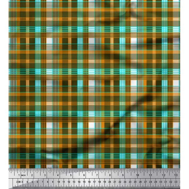 Soimoi polyester Crepe Fabric Plaid Check Print Fabric by Yard 42 Inch Wide