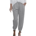 thumbnail image 4 of RKSTN Womens Pants Woman Color Cotton And Linen Drawstring Elastic Waist Long Straight Pants Soft Loose Straight Leg Hiking Pants, 4 of 9