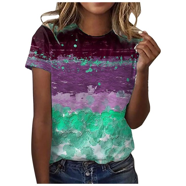 Pompotops Blouse Décontractée Ample pour Femme, Mode, Imprimée, Col Rond, T-Shirt, Chemises, Blouse, T-Shirt Imprimé, Liquidation