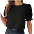 thumbnail image 1 of Besolor Tuniques d'Été pour Femmes à Col Rond, Volants, Manches Courtes, Chemises Décontractées Unies, T-Shirts pour Sorties, 1 of 4