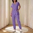 thumbnail image 2 of Sentmoon Two Piece Set Going out Tops for Women and Dress Pants Oversized Short Sleeve V Neck Stretchy Women's Travel Outfits Relaxed Solid Color Button up Womens Blouse for Party, 2 of 7