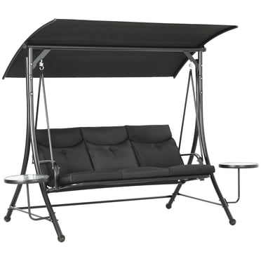 Outsunny 3 Seat Outdoor Swing Bench with Adjustable Canopy, Coffee Tables